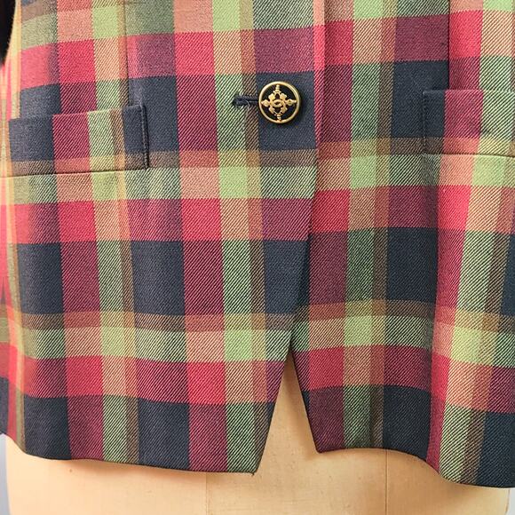 Vintage oversized shoulder pads red green black plaid blazer size 16 - Picture 6 of 9